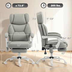 High Back Vibration Massage Office Chair Heated Reclining Computer Chair w/ Footrest, Swivel Wheels, Remote, Light Gray