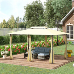 10' x 13' Patio Gazebo, Outdoor Gazebo Canopy Shelter with Curtains, Vented Roof, Steel Frame for Garden, Lawn, Backyard and Deck, Cream White