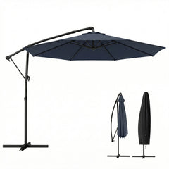 10 ft Offset Patio Umbrella with Cover, Hanging Cantilever Umbrella with 360° Rotation, Crank Handle, Tilt, Navy Blue