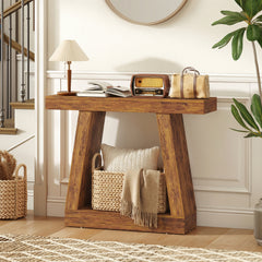 42" Farmhouse Console Table, 2-Tier Entryway Table with Storage for Hallway, Living Room, Behind Couch, Rustic Brown