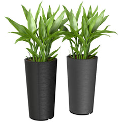 29 Inch Outdoor Planter, Set of 2 Plastic Flower Pots, Weather and UV Resistant Stackable Large Planters, Black
