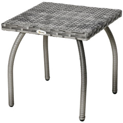 Outdoor PE Wicker Side Table, Small Square Rattan End Table, All-Weather Material Coffee Table for Garden, Balcony, Backyard, Grey