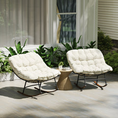 Outdoor Rocking Chair Patio Set of 2, Oversized Rocking Papasan Chairs with Cushions for Garden Porch, 265 lbs., Beige