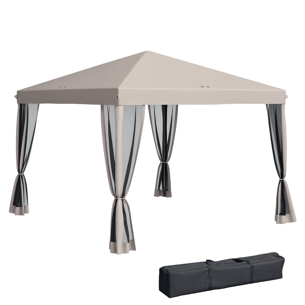 10' x 10' Pop Up Canopy Tent with Netting, Instant Gazebo, Screen House Room with Carry Bag, Height Adjustable, for Outdoor, Garden, Patio, Camping, Beige
