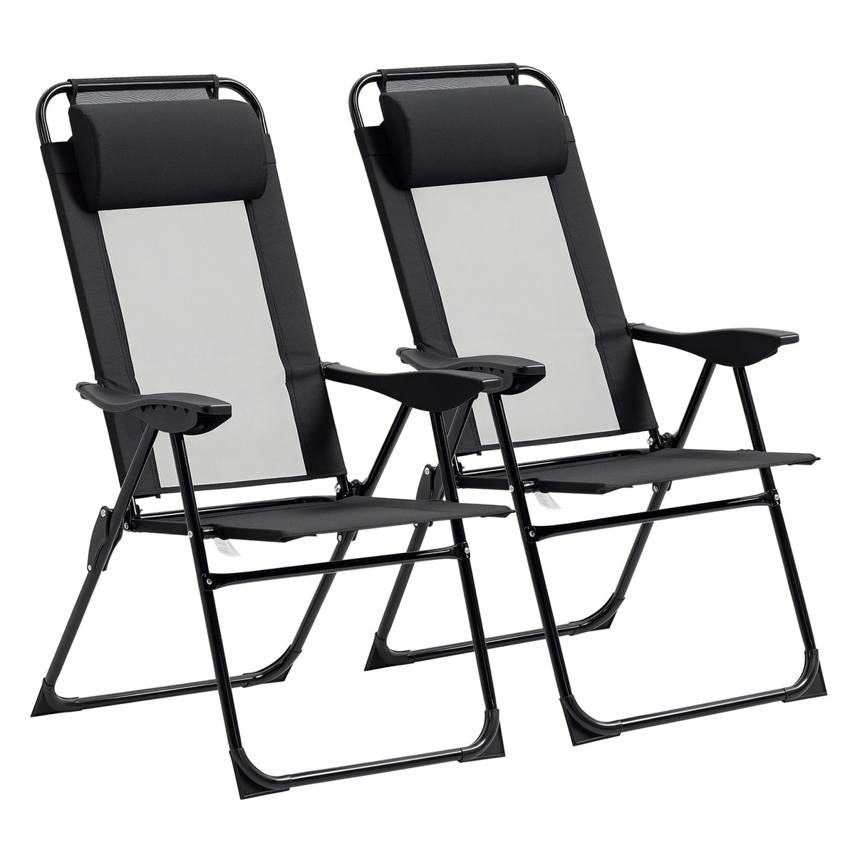 Folding Patio Dining Chairs Set of 2, Outdoor Deck Chair with Adjustable Sling Back, Camping Chair with Removable Headrest for Garden, Backyard, Lawn, Black