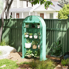 Mini Greenhouse, Portable Greenhouse with 4 Tier Shelves, Roll-Up Door, and Plastic Cover, 41.3" x 17.7" x 63", Green