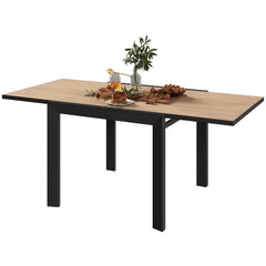 35.5"-71" Expandable Outdoor Dining Table for 4-6 People, Aluminum Patio Table with Slatted Wood Grain Top, Natural