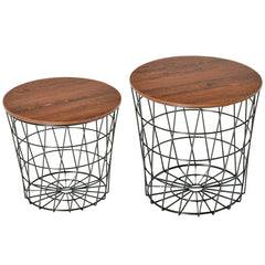 End Tables Set of 2, Nesting Tables with Storage, Round Accent Side Tables with Removable Top for Living Room, Black/ Brown