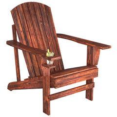 Oversized Adirondack Chair, Outdoor Fire Pit and Porch Seating, Classic Log Lounge w/ Built-in Cupholder, Brown