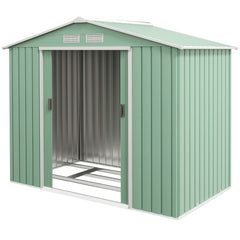 7' x 4' Outdoor Storage Shed, Garden Tool House w/ Foundation Kit Vents & Sliding Doors for Backyard Patio, Light Green
