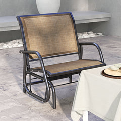Outdoor Glider Chair, Steel Swing Chai with Curved Armrests for Porch, Garden, Poolside, Balcony, Brown