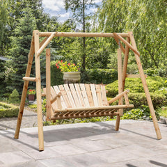 6.5' Outdoor Rustic Loveseat 2 Person Freestanding Solid Wood Natural Log Garden Swing