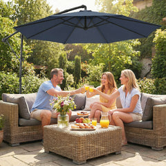 10 ft Offset Patio Umbrella with Cover, Hanging Cantilever Umbrella with 360° Rotation, Crank Handle, Tilt, Navy Blue