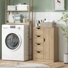Freestanding Storage Cabinet, Bathroom Floor Cabinet with 4 Drawers and Door, Oak