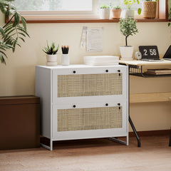 Lockable Filing Cabinet, Boho 2 Drawer File Cabinet with Adjustable Hanging Bar for Letter, A4 and Legal Size, White
