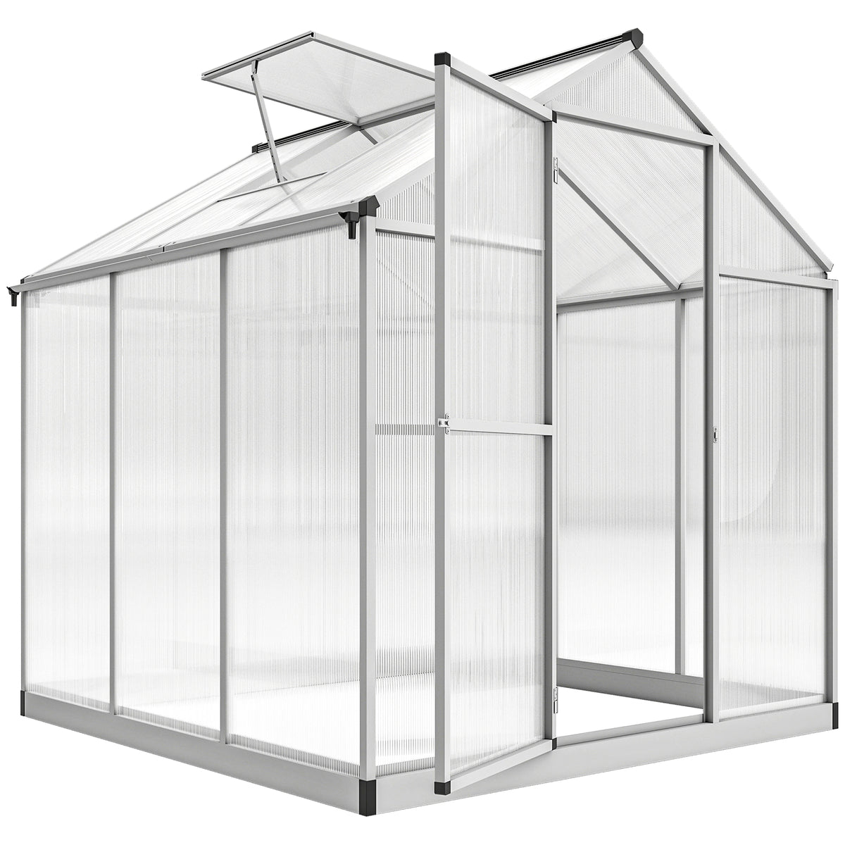 6' L x 6' W Walk-In Polycarbonate Greenhouse with Roof Vent for Ventilation & Rain Gutter for Winter
