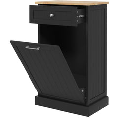 10 Gallon Tilt Out Trash Cabinet, Wooden Hidden Trash Can with Storage Drawer for Kitchen, Laundry Hamper Cabinet for Bathroom, Black