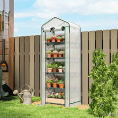 Mini Greenhouse with Screen Roof, 5 Tier Portable Small Greenhouse with High Strength PE Cover, White