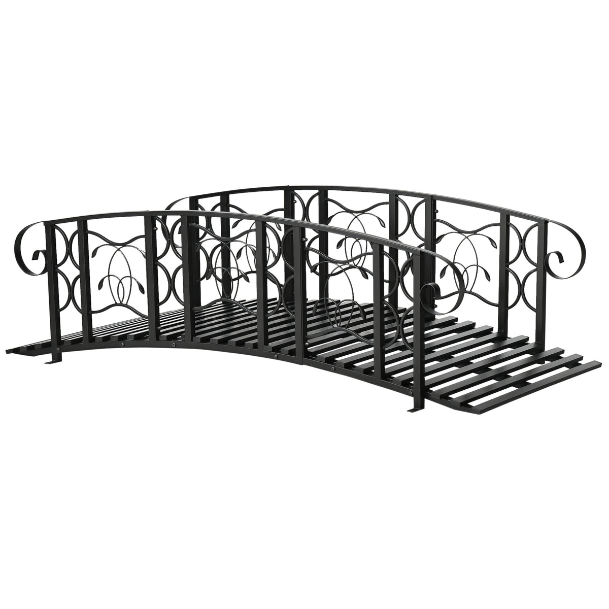 6' Metal Arch Backyard Garden Bridge with 660 lbs. Weight Capacity, Safety Siderails, Vine Motifs, Easy Assembly for Backyard Creek, Stream, Pond, Black