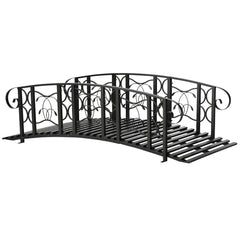 6' Metal Arch Backyard Garden Bridge with 660 lbs. Weight Capacity, Safety Siderails, Vine Motifs, Easy Assembly for Backyard Creek, Stream, Pond, Black