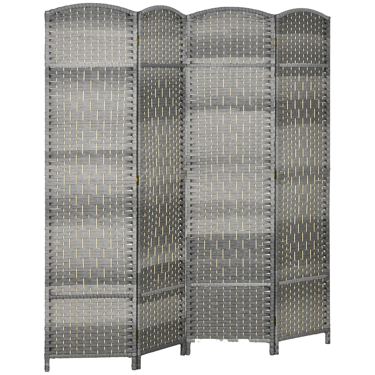 Folding Room Divider Screen 4 Panel 6' Tall Privacy Screen Freestanding Wood Partition for Home Office, Mixed Gray