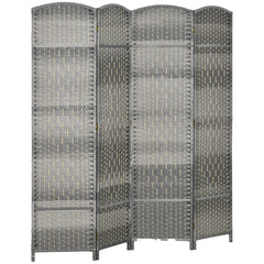 Folding Room Divider Screen 4 Panel 6' Tall Privacy Screen Freestanding Wood Partition for Home Office, Mixed Gray