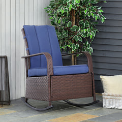 PE Rattan Rocking Recliner with Footrest, Blue