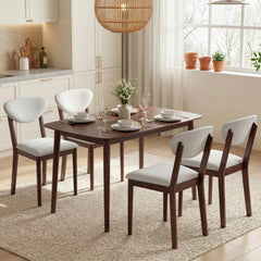 5-Piece Dining Table Set for 4, Mid-Century Modern Kitchen Table and Chairs, Cream White