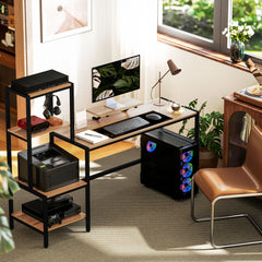 Computer Desk, 67" CPU Desk with Monitor Stand, Reversible 4-Tier Shelf, Industrial Writing Desk for Study Room, Brown