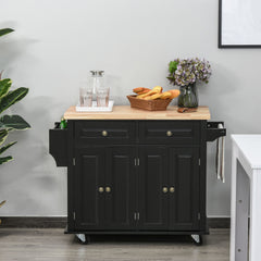 44" Mobile Kitchen Island Table, Kitchen Island Cart on Wheels with Storage Cabinets, 2 Drawers, Black