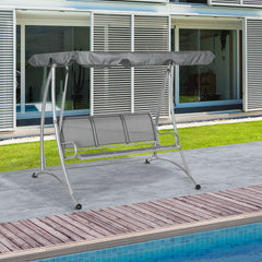 3-Seat Outdoor Porch Swing Chair, Patio Swing Glider with Adjustable Canopy, Breathable Seat, and Steel Frame for Garden, Poolside, Backyard, Gray