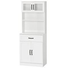 63.5 Inches Freestanding Kitchen Pantry, 4-Door Buffet Cabinet with Hutch, Coffee Bar Storage Cabinet with Adjustable Shelves, White