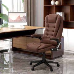 Massage Office Chair, Heated Reclining Computer Chair with 6 Vibration Points, Armrest and Remote, Brown