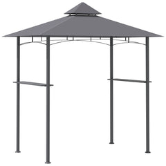8' x 5' Grill Gazebo with Double Roof, Outdoor BBQ Canopy Gazebo with 2 Side Shelves for Patio Yard Garden Gray