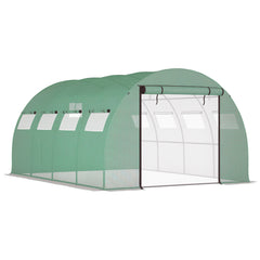 13' x 10' x 6.5' Walk-in Tunnel Greenhouse with 2 Zippered Mesh Doors & 10 Mesh Windows, Upgraded Gardening Plant Hot House with Galvanized Steel Hoops, Green