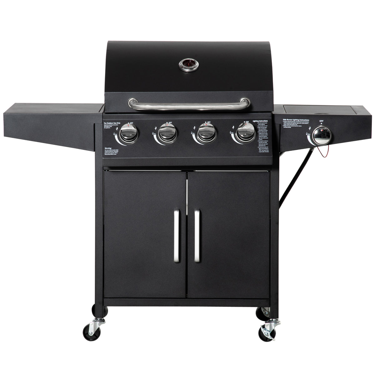 52" Barbecue Grill with Wheels 4+1 Burner Liquid Propane Gas Grill Outdoor Cabinet Style BBQ Trolley w/ Side Burner, Warming Rack