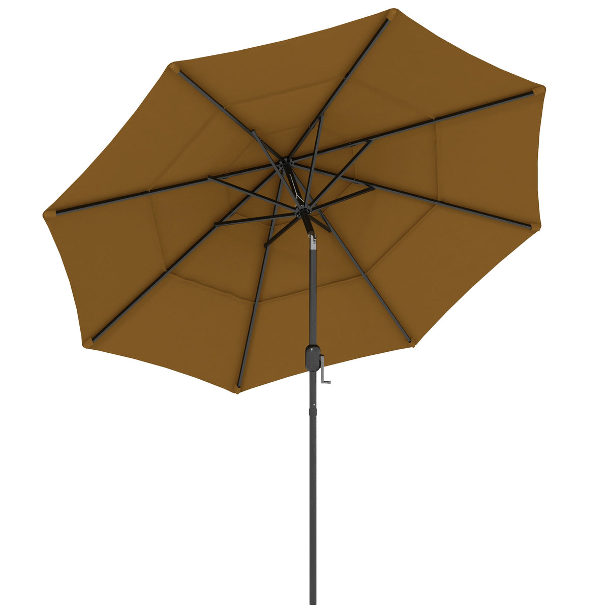 9FT 3 Tiers Outdoor Patio Umbrella with Crank, Push Button Tilt for Deck, Backyard and Lawn, Tan