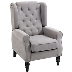 Mid-Century Modern Accent Chair, High Wingback Reading Chair, Button-Tufted Upholstered Fabric Armchair with Retro Wood Legs for Apartment, Living Room, Bedroom, Gray