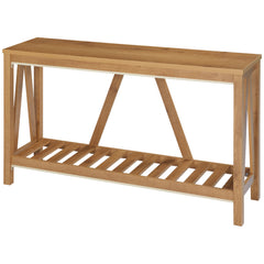 Console Table, Farmhouse Entryway Table with Storage Slatted Shelf, Rustic Sofa Table with Anti-Tipper for Living Room, Hallway, Brown
