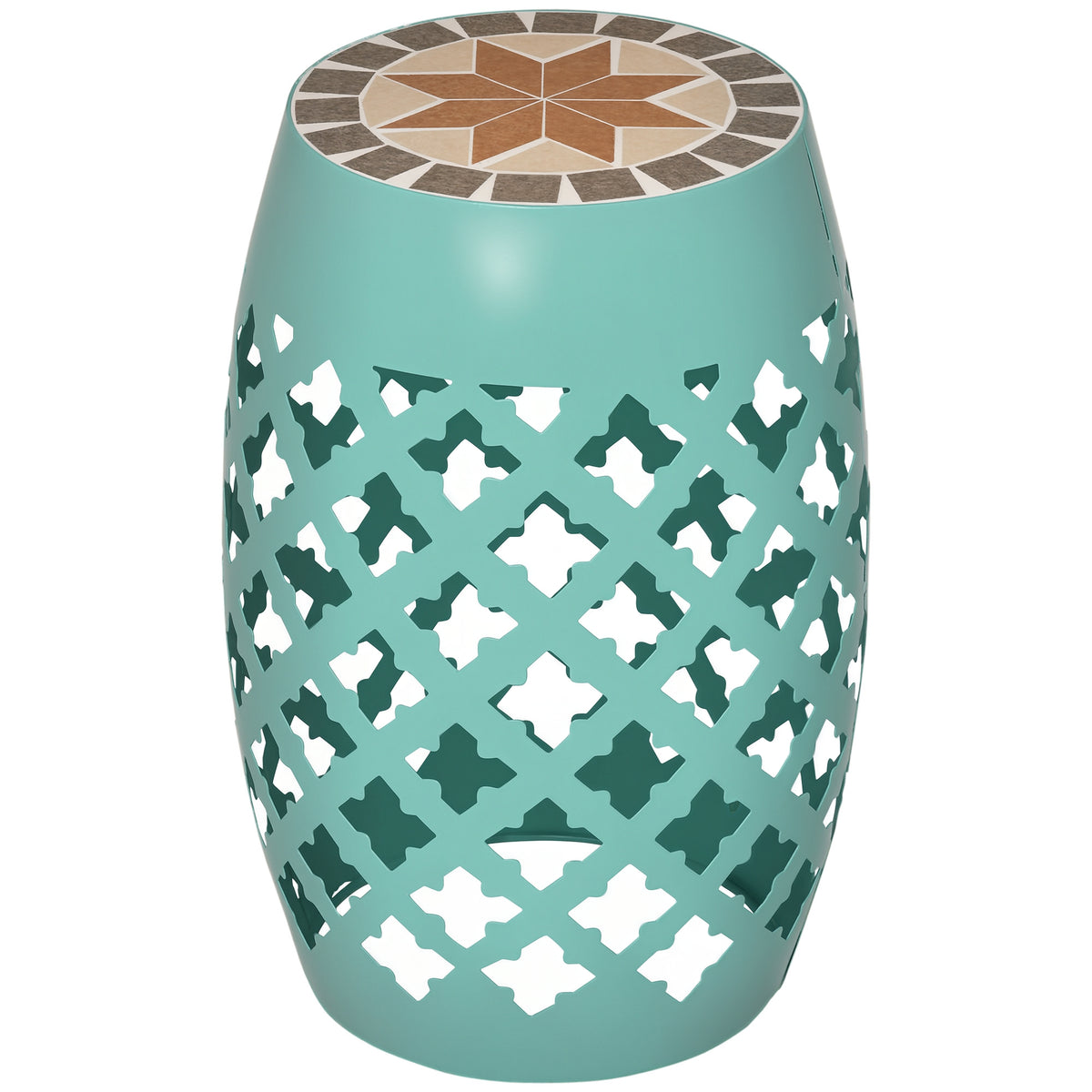 12" Patio Round Side Table, Outdoor Footstool, Garden Mosaic Accent Side Table, Plant Stand, Blue