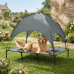 48" x 36" Elevated Portable Dog Cot Cooling Pet Bed with UV Protection Canopy Shade