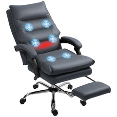 Microfibre Massage Office Chair, Heated Reclining Chair with Footrest, Double-tier Padding, Swivel Wheels, Dark Gray