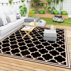 9' x 12' Reversible Outdoor RV Rug, Plastic Straw Rug for Camping, Deck, Beach, Black, Beige