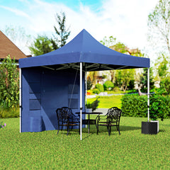 10' x 10' Heavy Duty Pop Up Canopy Tent with Sidewall, UPF50+ Instant Sun Shelter with Storage Pockets, Dark Blue
