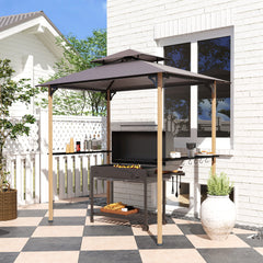 8' x 5' Grill Gazebo, Double Tiered Barbecue Grill Gazebo Shelter with 2 Side Shelves and 10 Hooks for Patio, Garden