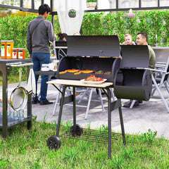 Charcoal BBQ Grill and Smoker Combo with Wheels Steel Portable Backyard BBQ Grill, 231 Sq.In. Cooking Area