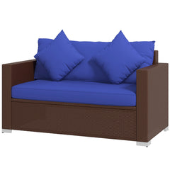 Wicker Loveseat, Patio Furniture Couch with Cushions, 2 Seat PE Rattan Sofa, 2 Throw Pillows, Blue