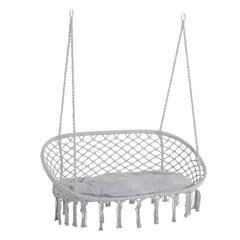 2-Person Hammock Chair Macrame Swing with Soft Cushion, Hanging Cotton Rope Chair for Indoor Outdoor Home Patio Backyard, Light Gray