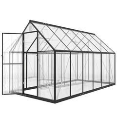 Polycarbonate Greenhouse with Swing Door and Two Adjustable Roof Vents, Aluminum Walk-in Greenhouse, 11x6 ft, Black