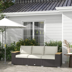 3-Seat Outdoor Patio Sofa, PE Wicker Outdoor Couch with  Extra Wide Deep Seat, Wide Armrests 4" Cushions, Beige